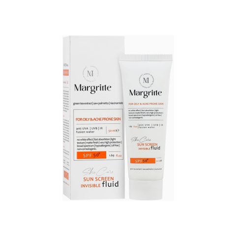 فلوئید ضد آفتاب بی رنگ مارگریت مناسب برای پوست های چرب و آکنه ای با SPF50+